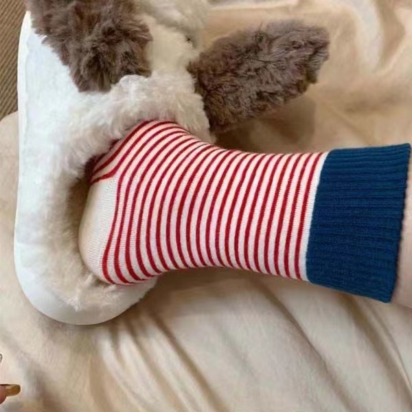 秋冬必备袜子女“摩登条纹袜”秋冬韩国东大门保暖罗口条纹袜女袜