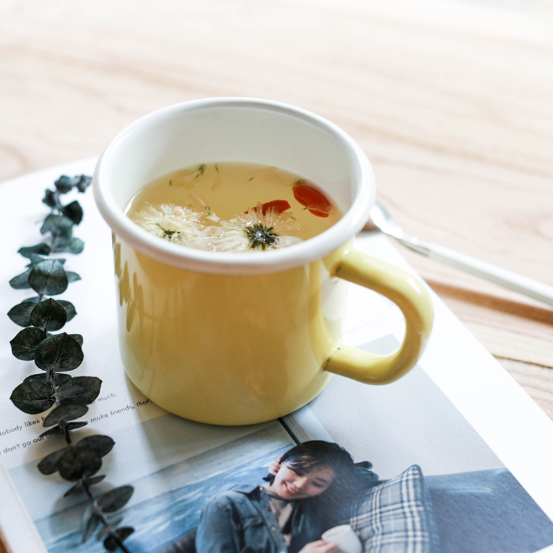 搪瓷杯简约圆形茶杯家用情侣刷牙漱口杯咖啡杯创意儿童水杯牛奶杯