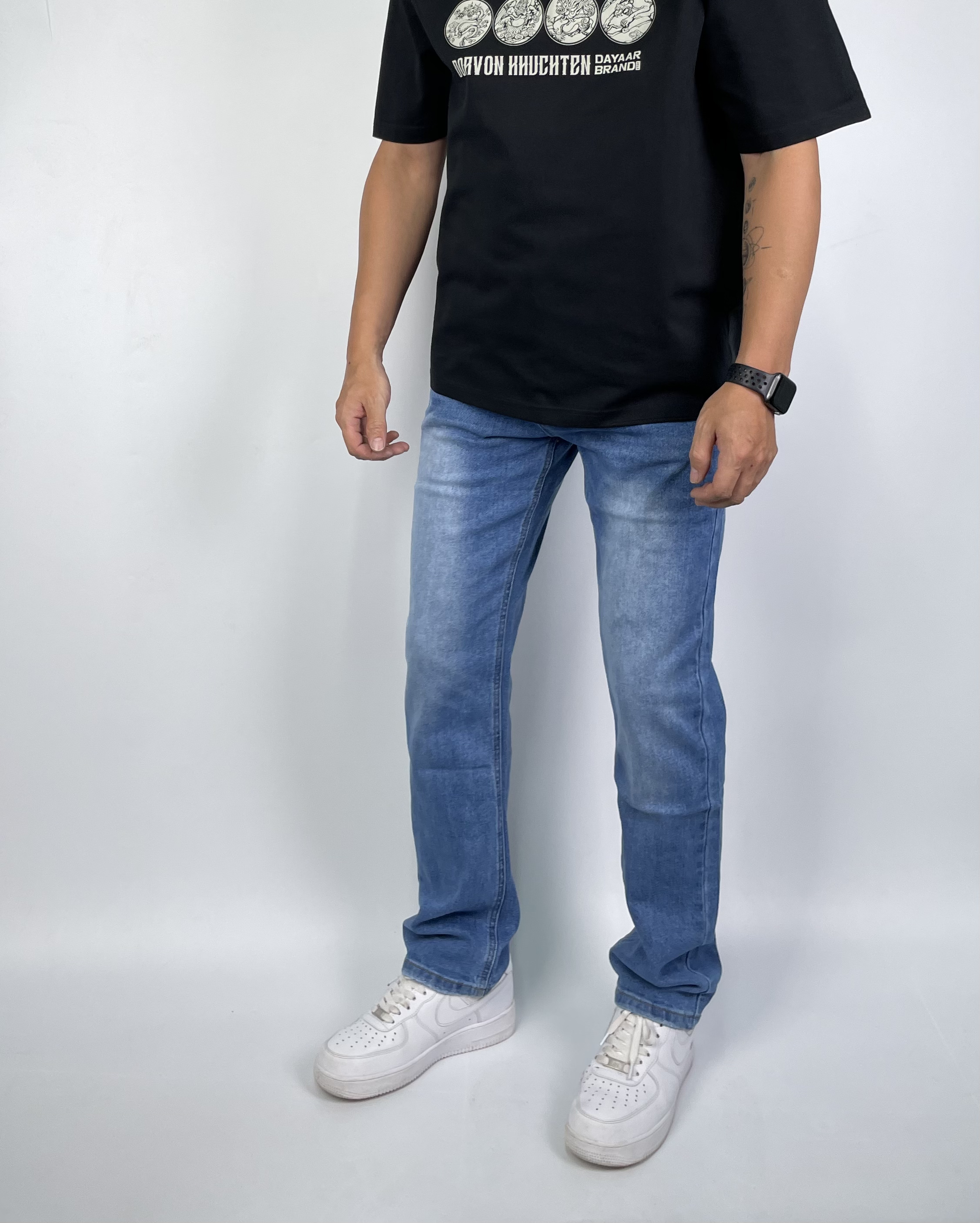 《达亚尔》浅蓝直筒牛仔裤美式牛仔裤蓝色休闲男士复古宽松水洗