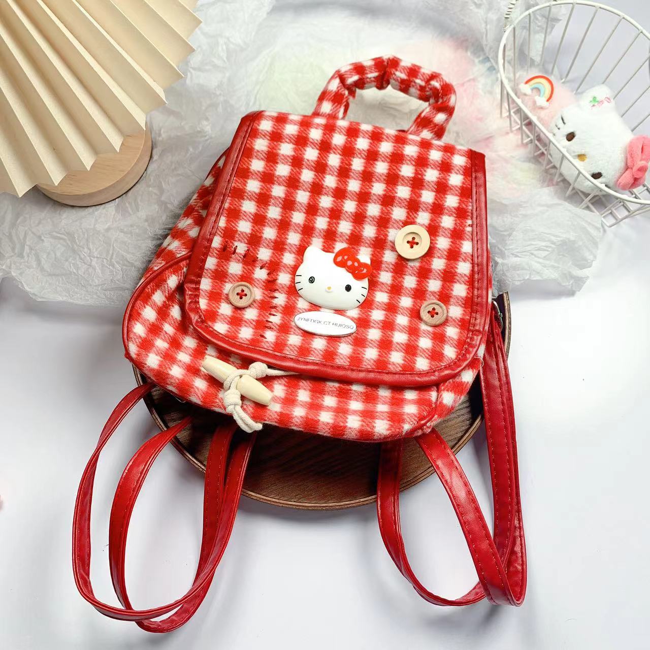 【满19.9包邮】KT复古红格子小背包女2023新款包包迷你旅行轻便随身