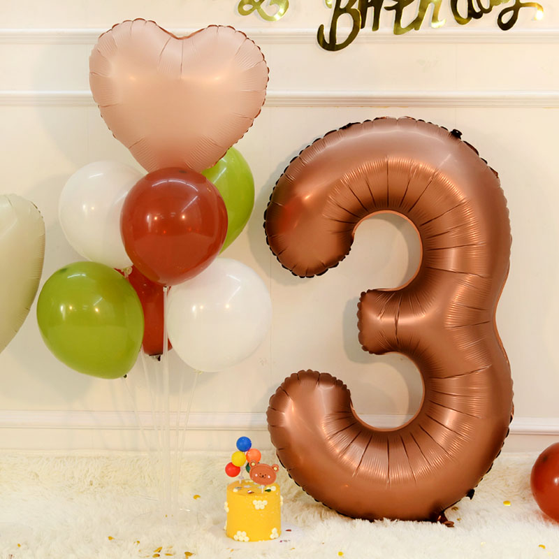 40寸大号ins巧克力色数字铝膜气球儿童周岁生日派对拍照布置道具