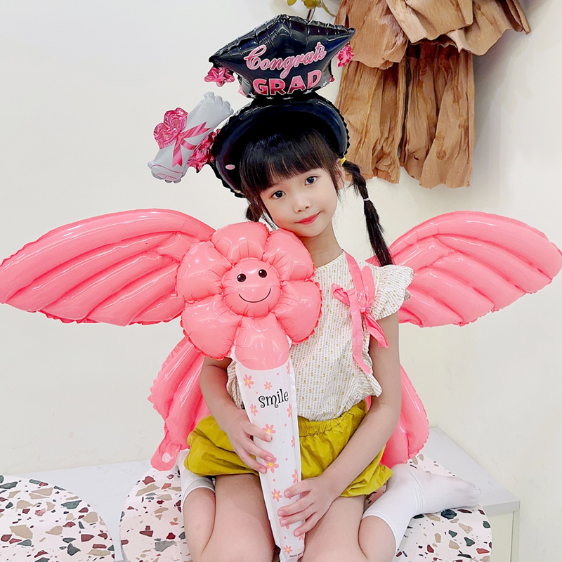小学毕业季装饰手持气球翅膀背饰玩具幼儿园户外典礼派对拍照道具