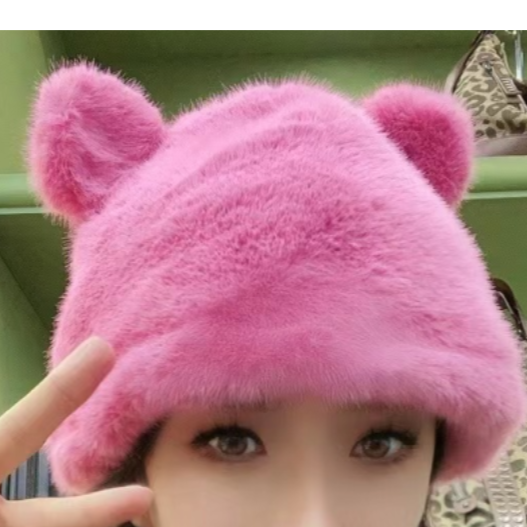 帽子绒帽网红时尚加厚保暖帽保暖帽加绒毛绒秋冬季保暖帽加绒毛绒