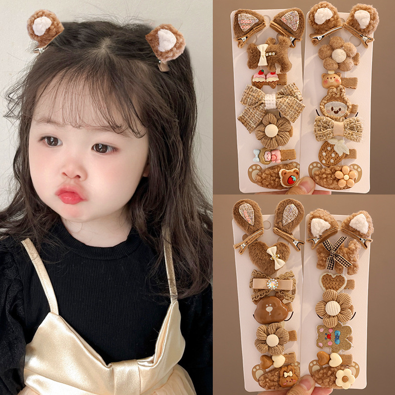 婴儿宝宝奶咖色猫耳朵发夹女童可爱超萌汗毛夹儿童婴幼儿发卡头饰