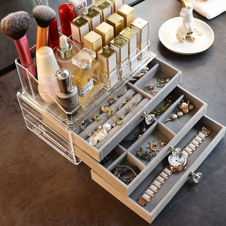 亚克力三层抽屉式口红护肤品首饰盒耳环耳钉项链饰品收纳盒首饰箱