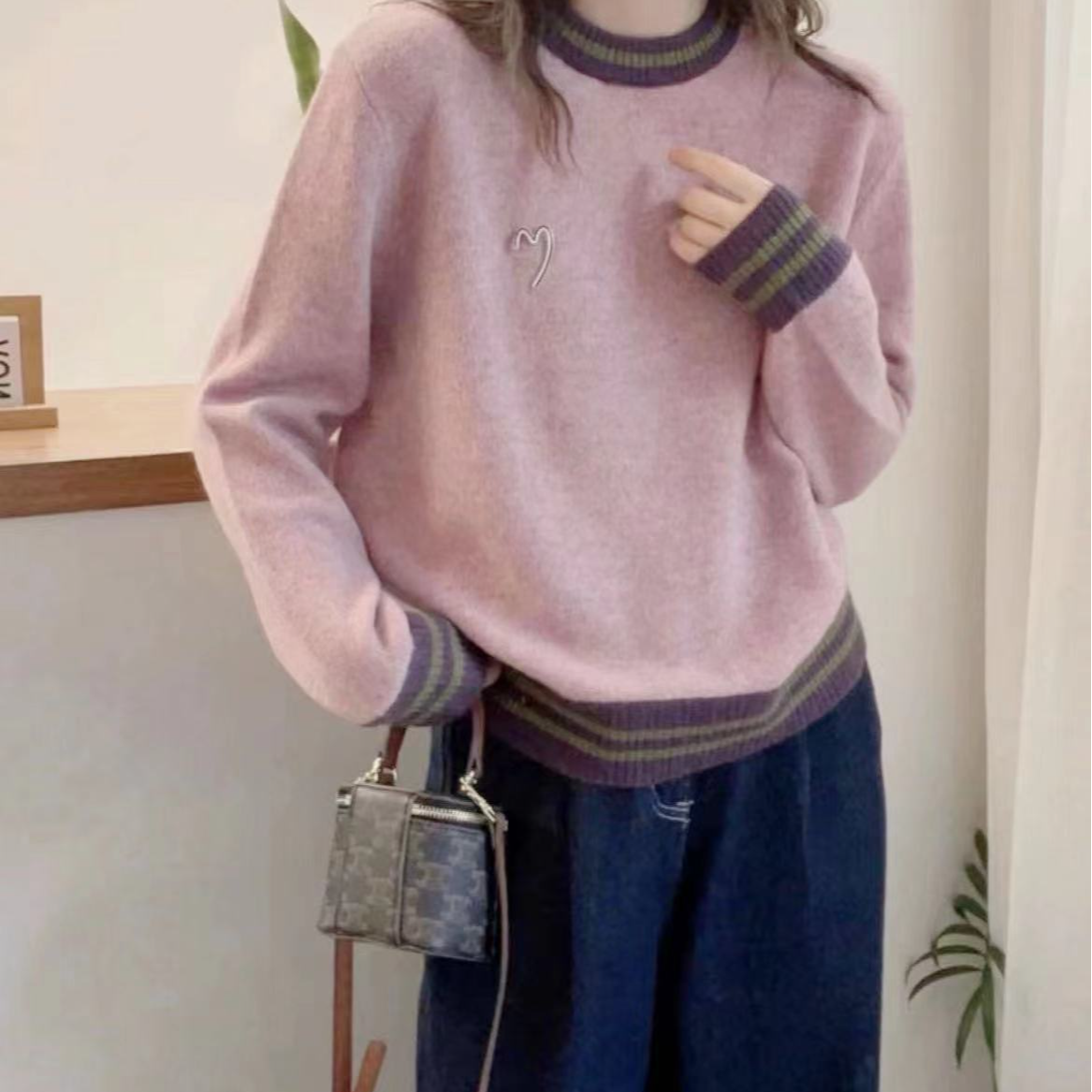 【奶油粉紫-M]2024新款时尚百搭套头针织衫A912