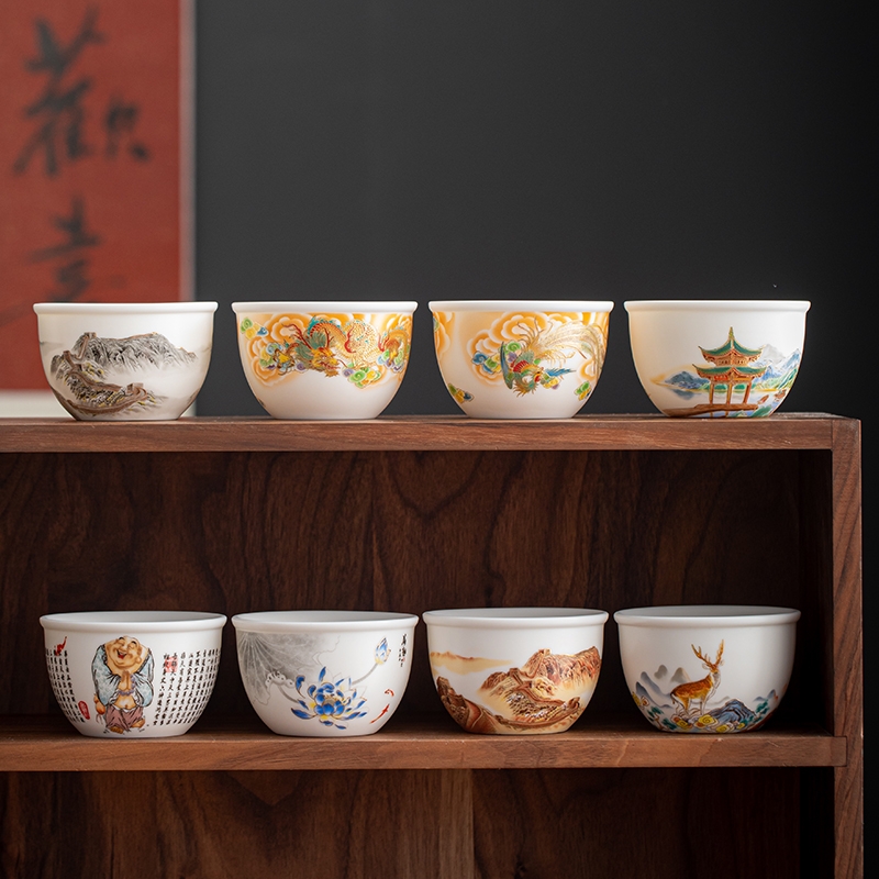 德化中式长城千里主人杯单杯功夫茶杯陶瓷品茗杯家用羊脂玉瓷白瓷