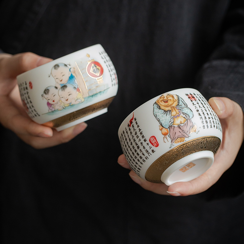 李悌通高档福乐吉祥主人杯羊脂玉白瓷高端人文功夫茶具品茗茶杯单