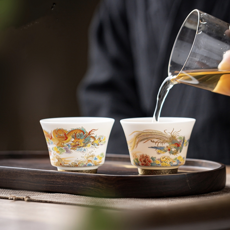 德化白瓷羊脂玉瓷主人杯功夫茶具茶杯龙凤对杯情侣夫妻专用品茗杯