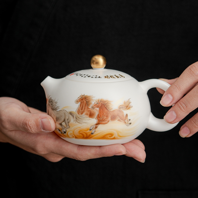 德化马到成功西施壶茶壶羊脂玉瓷白瓷泡茶功夫茶具中式高档礼品