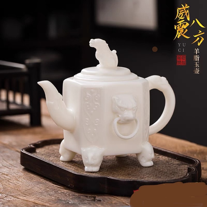 创意手工高档威震八方虎陶瓷功夫茶具白瓷泡茶壶单壶收藏品鉴