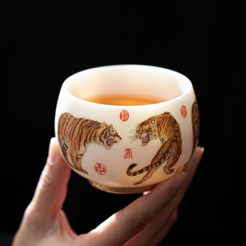 德化白瓷羊脂玉瓷五虎茶杯主人杯个人专用单杯功夫茶杯定制伴手礼