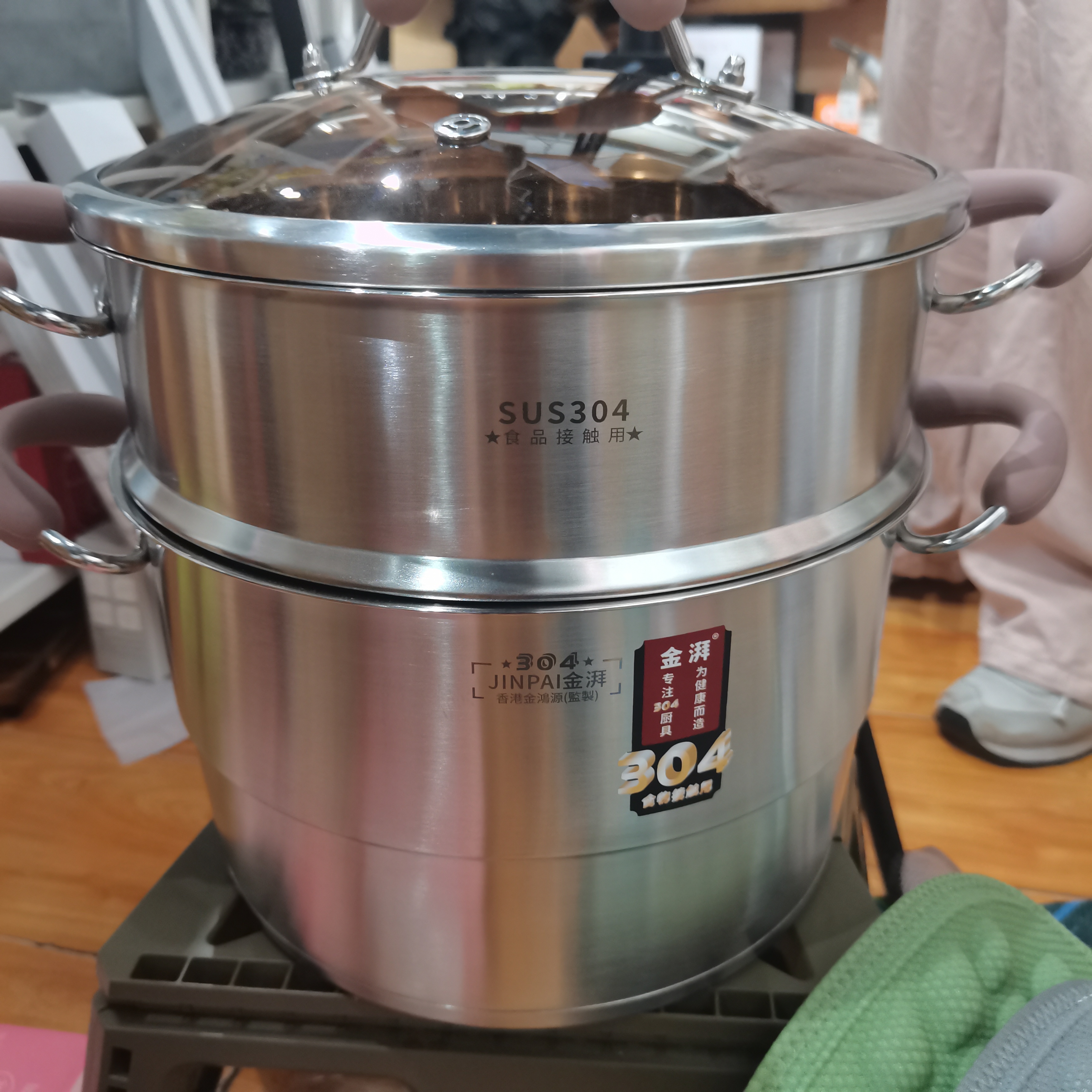 金湃优尚304不锈钢30厘米蒸汤锅双层蒸笼