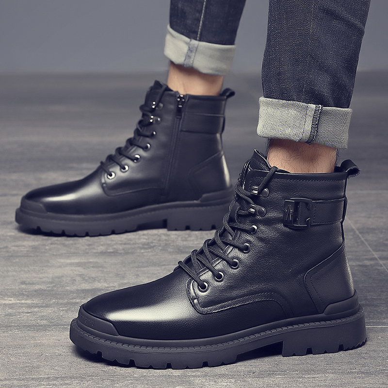 【小扬哥优选】【三只羊优选】英伦风侧拉链真皮马丁靴中帮高帮鞋