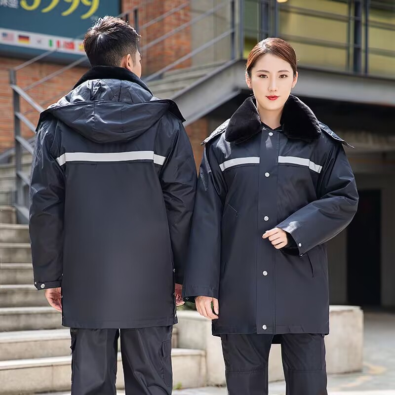 【小扬哥优选】秋冬保安服中长款反光条加厚防寒防风防水工作服保