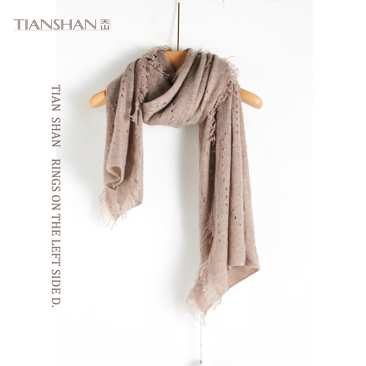 天山【100%山羊绒】秋冬新款休闲保暖流苏百搭围巾披肩女-YWNL3532T