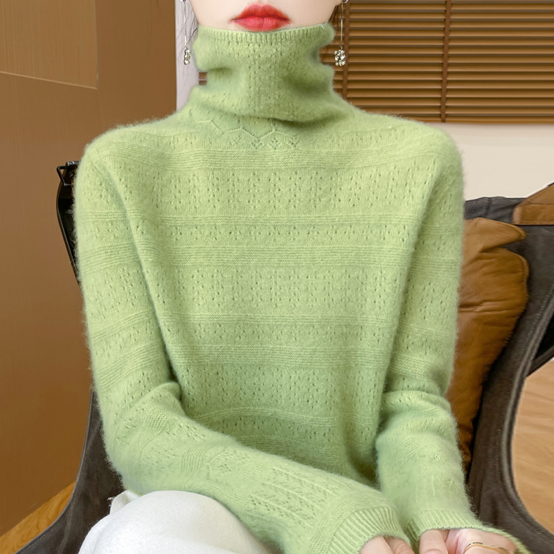 高级设计感~秋冬新款一线成衣堆堆领百搭羊毛衫针织镂空提花毛衣