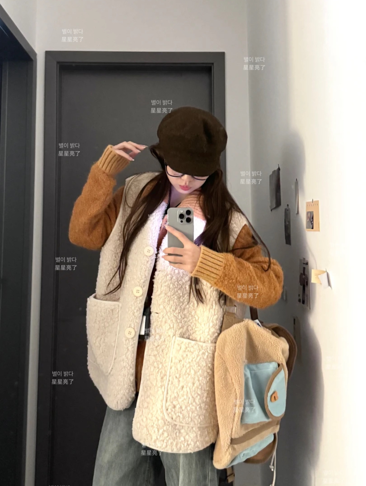 泰迪绒马甲秋冬新款宽松版韩系女花朵绒无袖坎肩背心短款上衣百搭