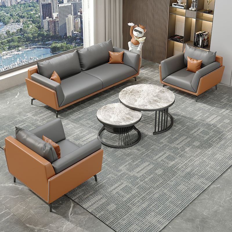 新款办公室沙发商务接待老板办公会客区现代沙发茶几组合套装
