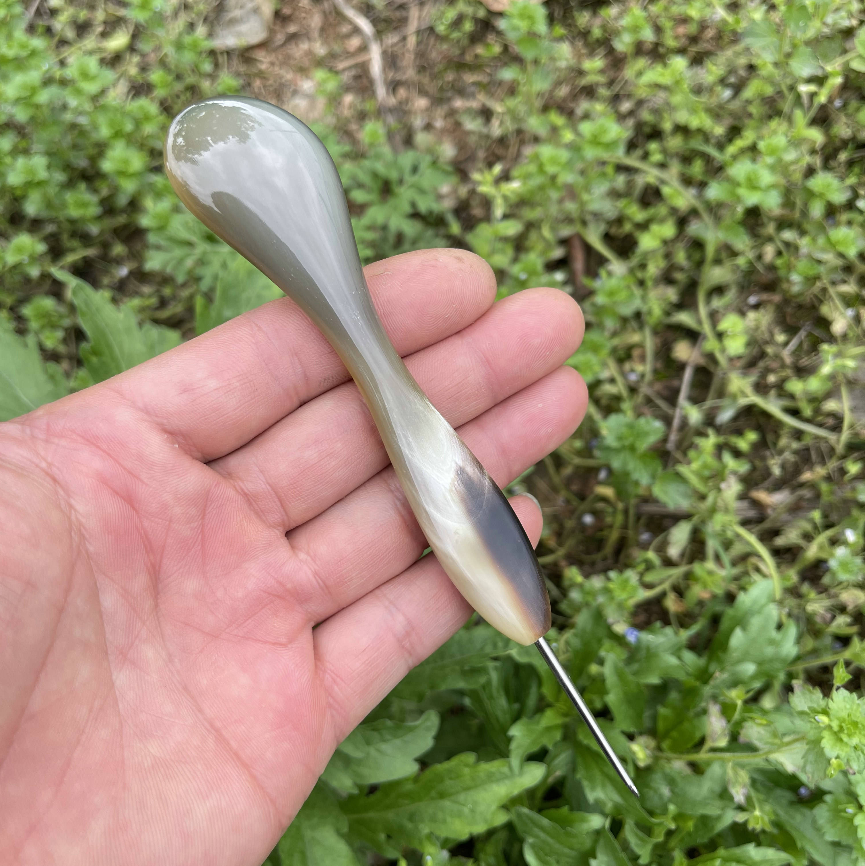 手工原创 勺子款 按摩毛衣毛线勾针手钩编织工具天然牛羊角定制柄