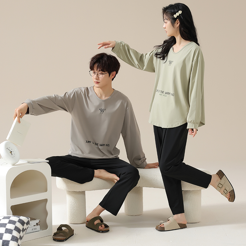 2023年春秋季新款长袖纯棉睡衣女士时尚休闲可外穿圆领家居服套装