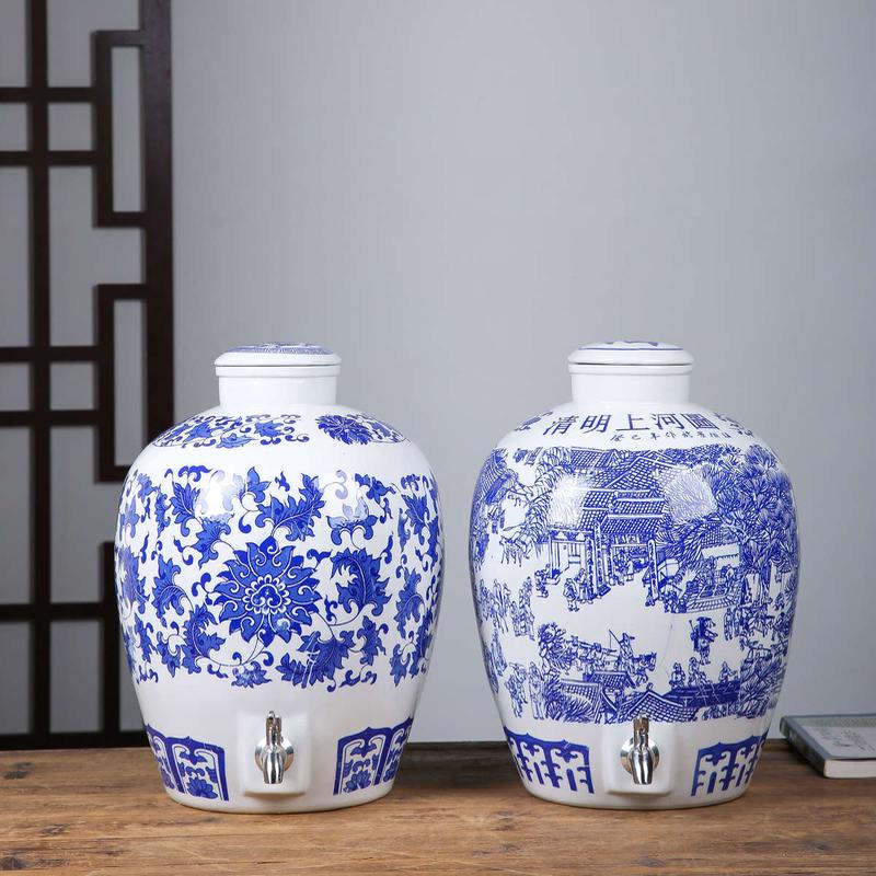 景德镇陶瓷青花酒坛10斤20斤50斤密封酒缸酒瓶坛装酒泡酒壶酒罐