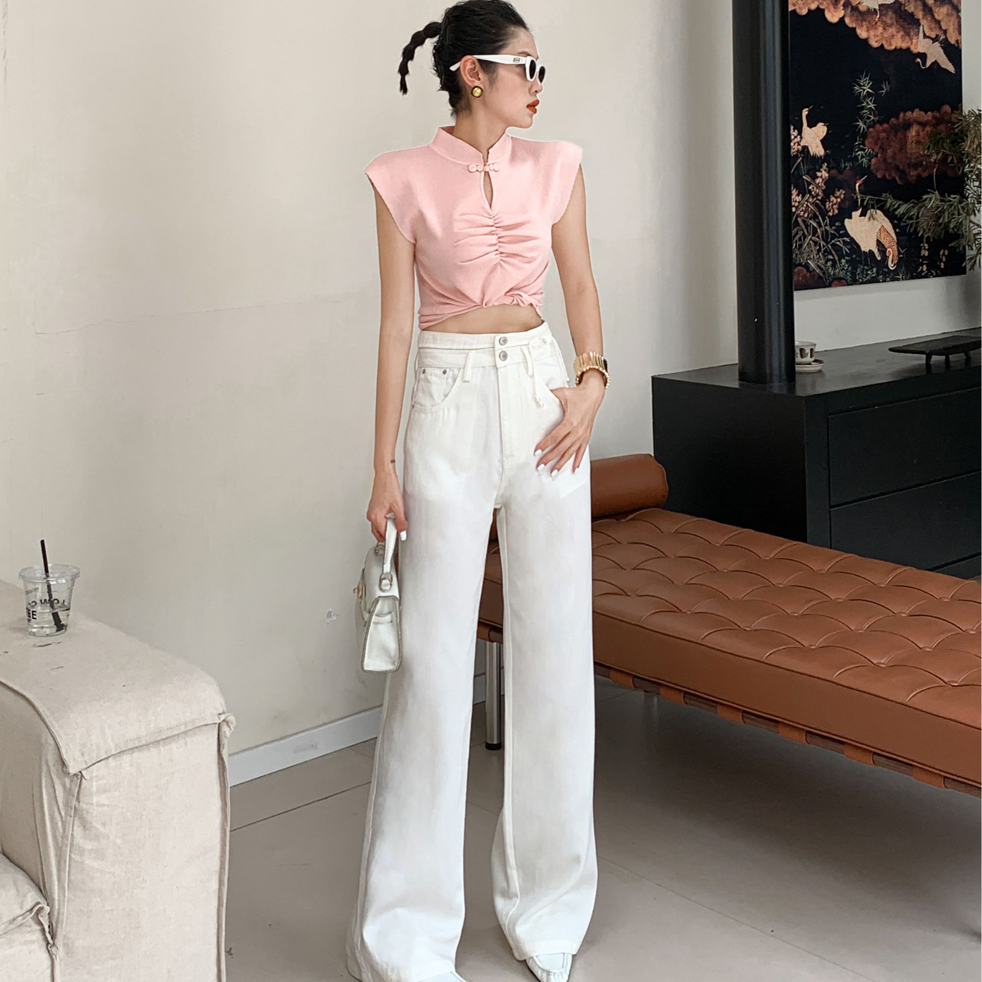 RASHONEY/瑞雪香妮 夏季宽松时尚垂感显瘦高腰直筒牛仔裤#13298