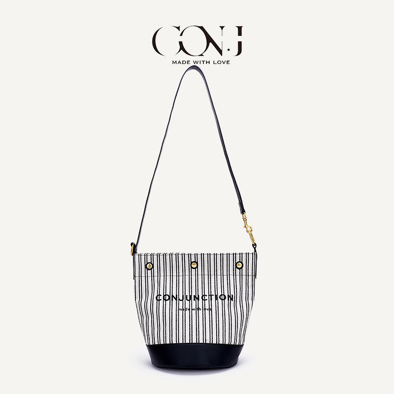 【C076-C100】默认微瑕 女士条纹设计款托特休闲慵懒风水桶包