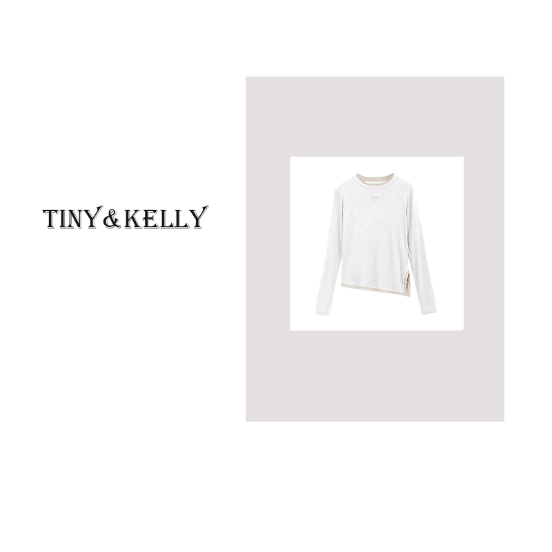 tiny&Kelly【白三角】高级三角拼接长袖女士T恤上衣