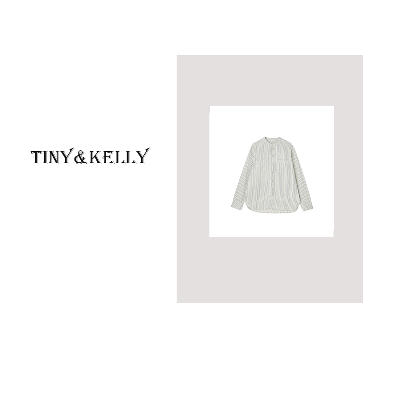 tiny&Kelly【法意】100%棉法式复古条纹极简长袖女士衬衫