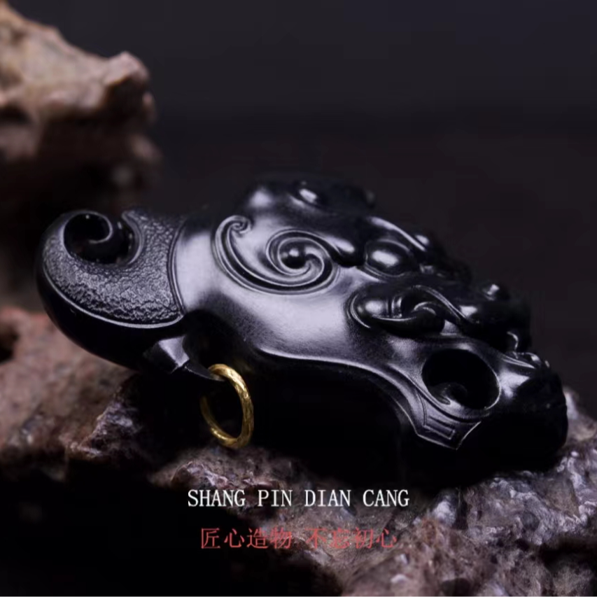 【上品典藏】和田玉黑青留皮仿古手工雕刻挂坠复古苏工手工制作轻奢