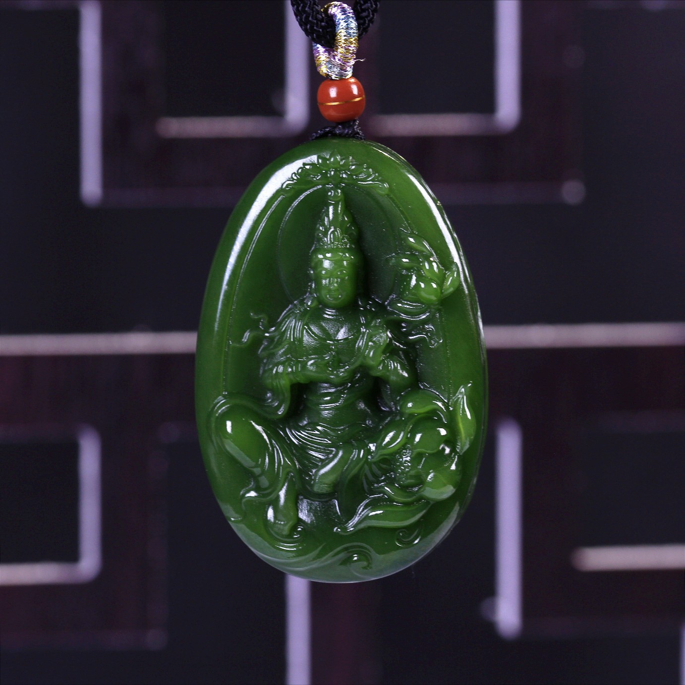 【上品典藏】俄罗斯碧玉观音雕刻牌菠菜绿吊坠国风轻奢气质手工制作