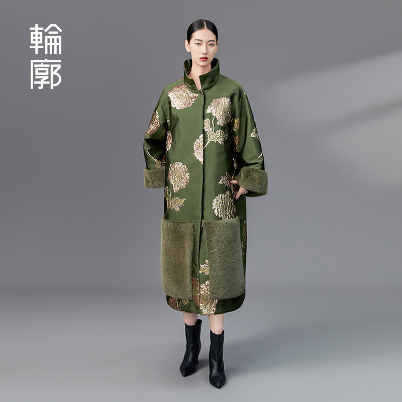 【江江专属】轮廓浮雕青棠中式棉服重工提花加厚宽松棉衣L234Y011