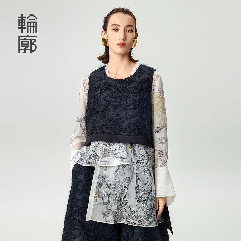 轮廓古韵流转马甲多巴胺服装女女士古典气质圆领马夹背心L241Y005