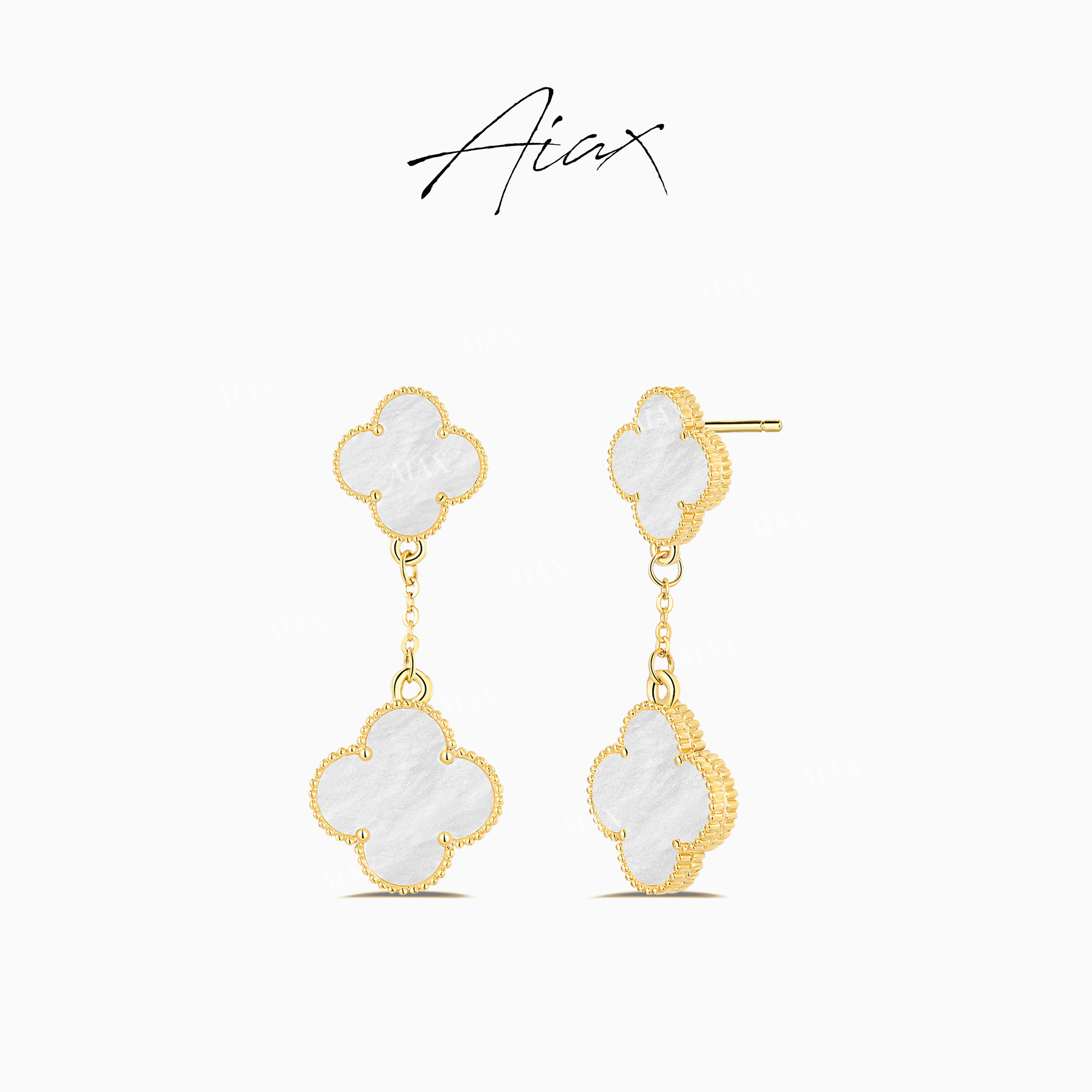 铜合金耳饰 AIAX 气质复古风双四叶链条耳坠耳线TSL395