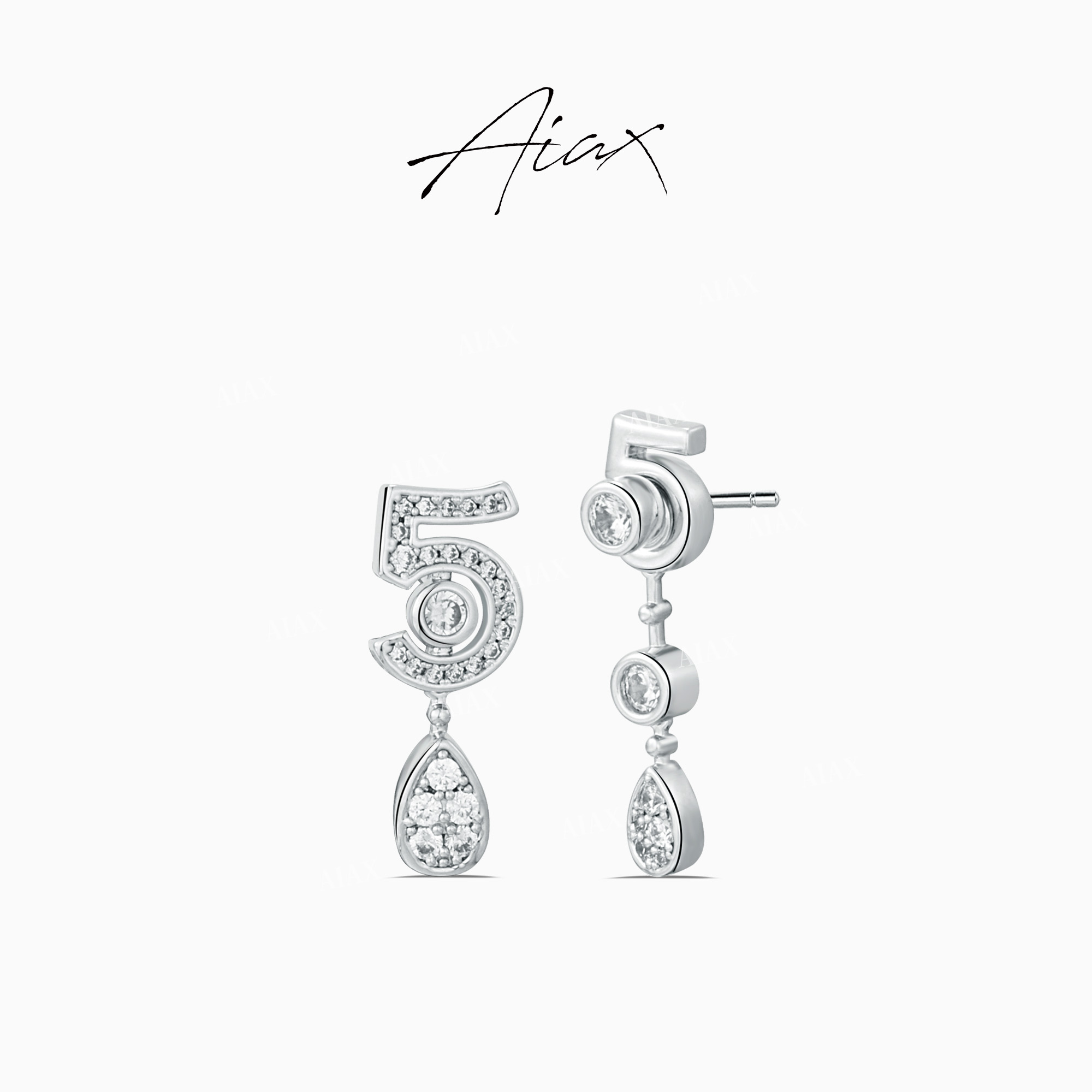 AIAX 出游季 精致设计时尚简约数字5水滴不对称耳环TSL1070