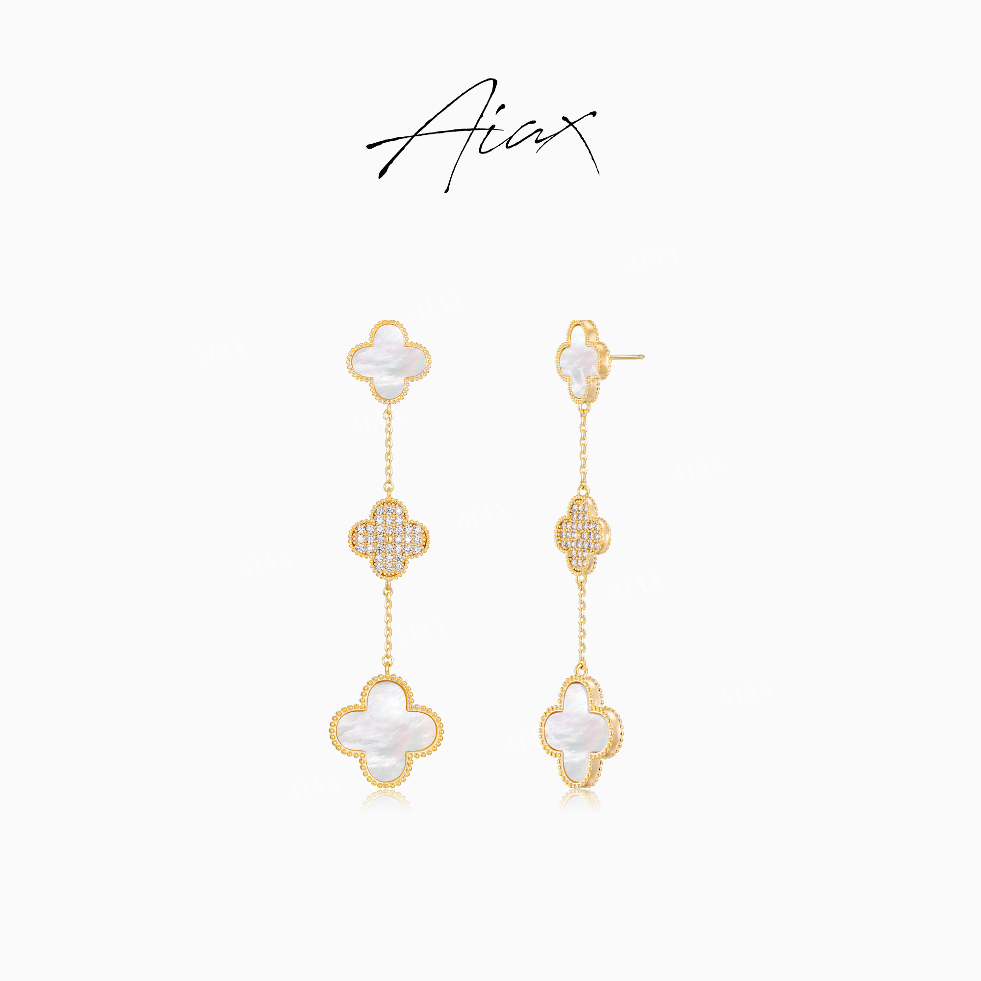 AIAX 流光风 轻奢时尚简约设计经典手工镶嵌四叶吊坠耳线TSL793