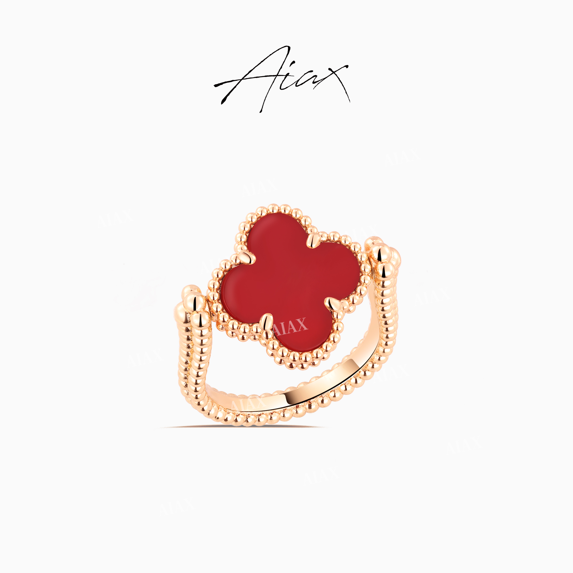 AIAX 出游季 轻奢气质精致复古经典双面可戴幸运四叶戒指TSS7210