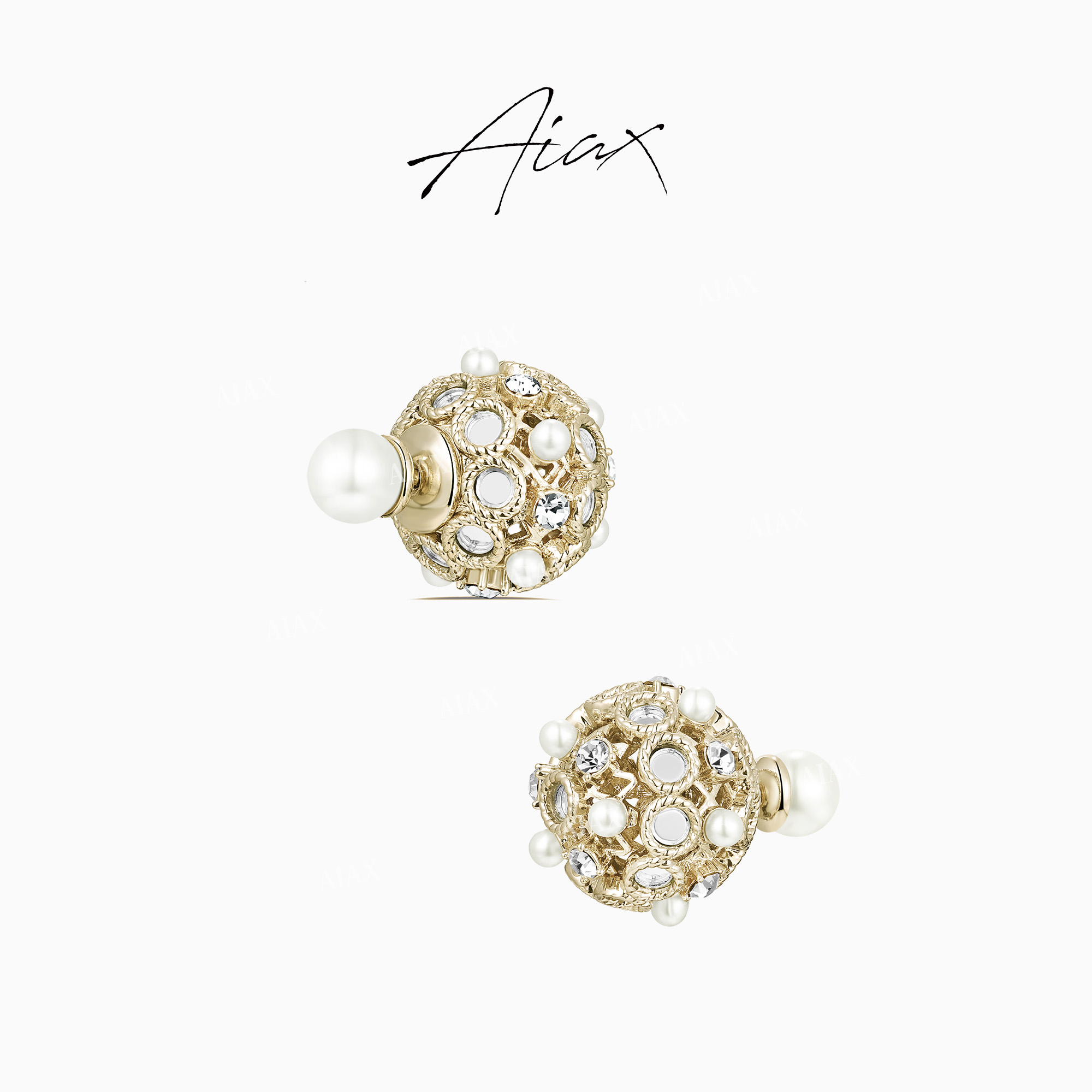 铜合金合成锆石耳饰 闪亮两戴圆形珠珠法式耳环TSL1117