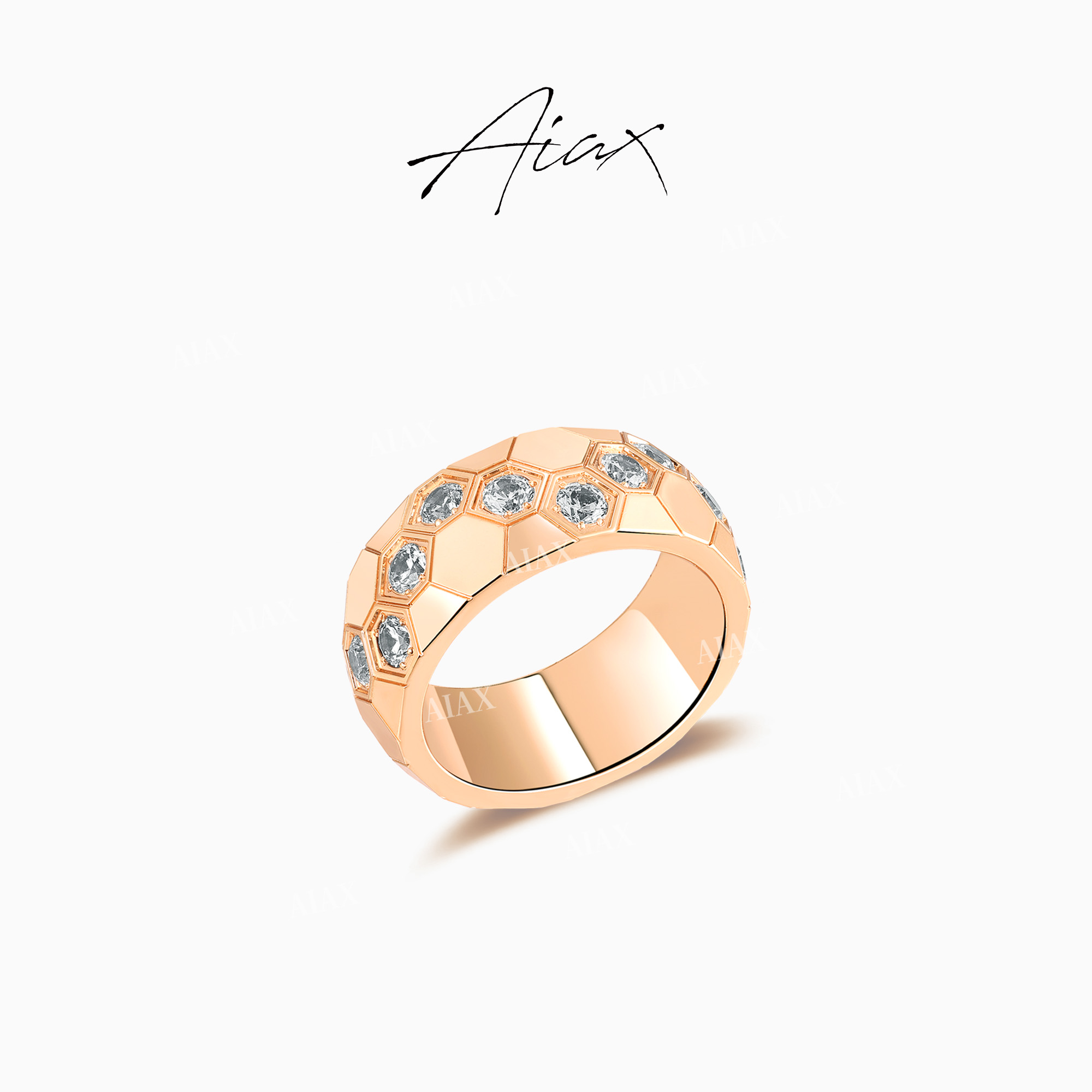 铜合金合成锆石戒指 AIAX 【蜂巢】轻奢简约几何美感戒指TSS7325