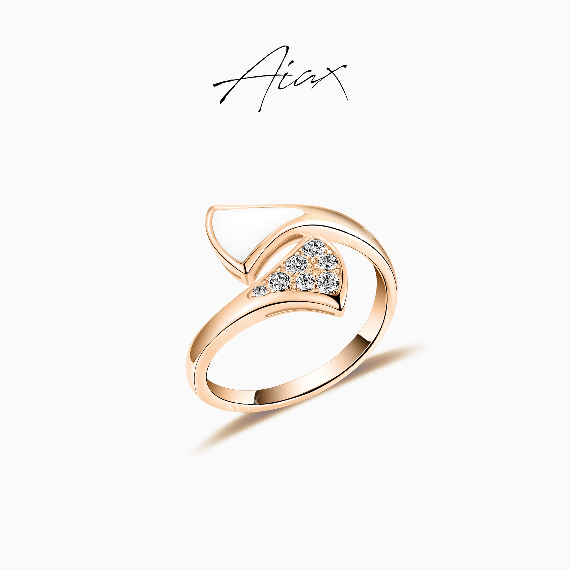 AIAX 925银 618 轻奢气质时尚设计感双扇形开口戒指TSS7365