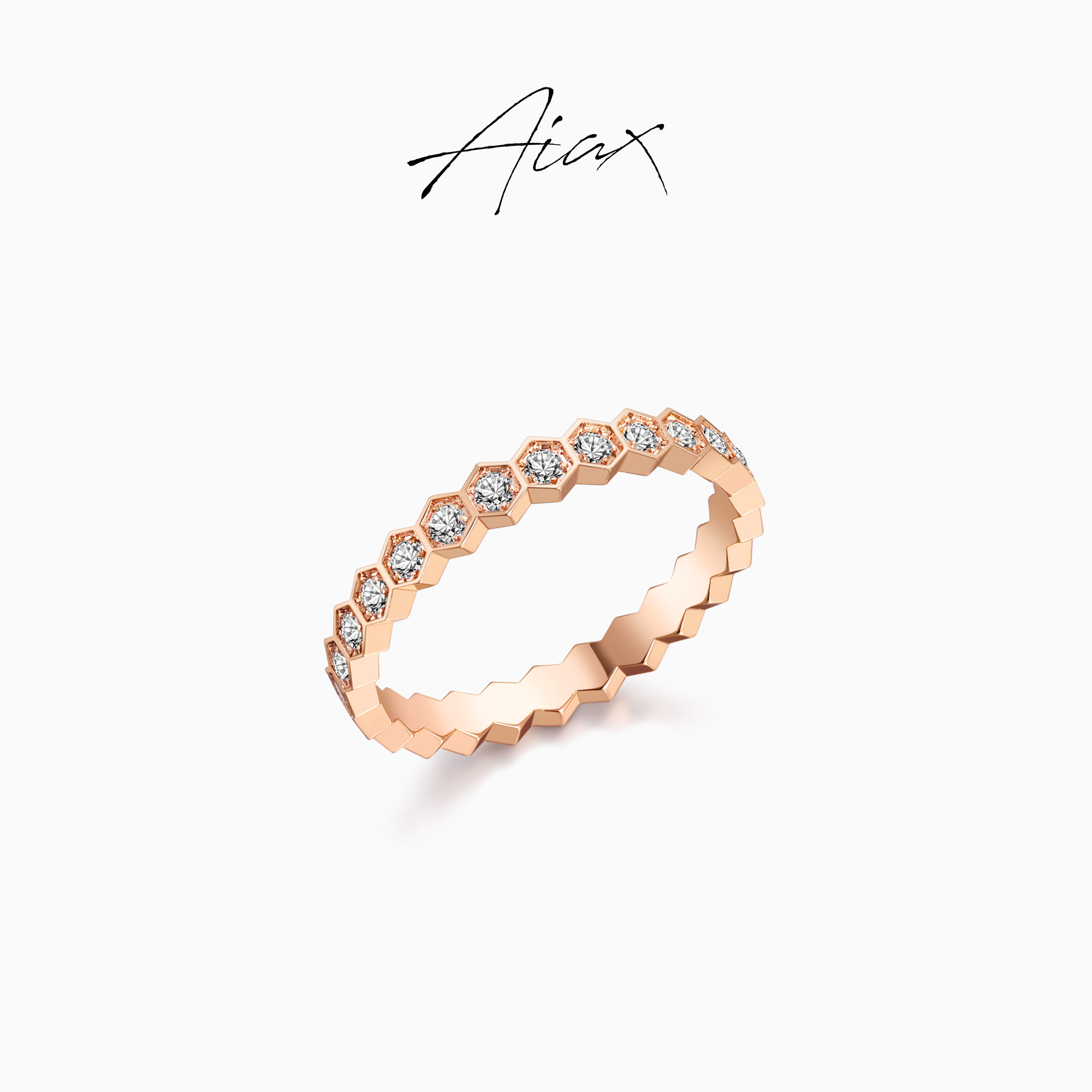 925银合成锆石戒指 AIAX 925银 时尚百搭简约经典蜂巢戒指TSS7359