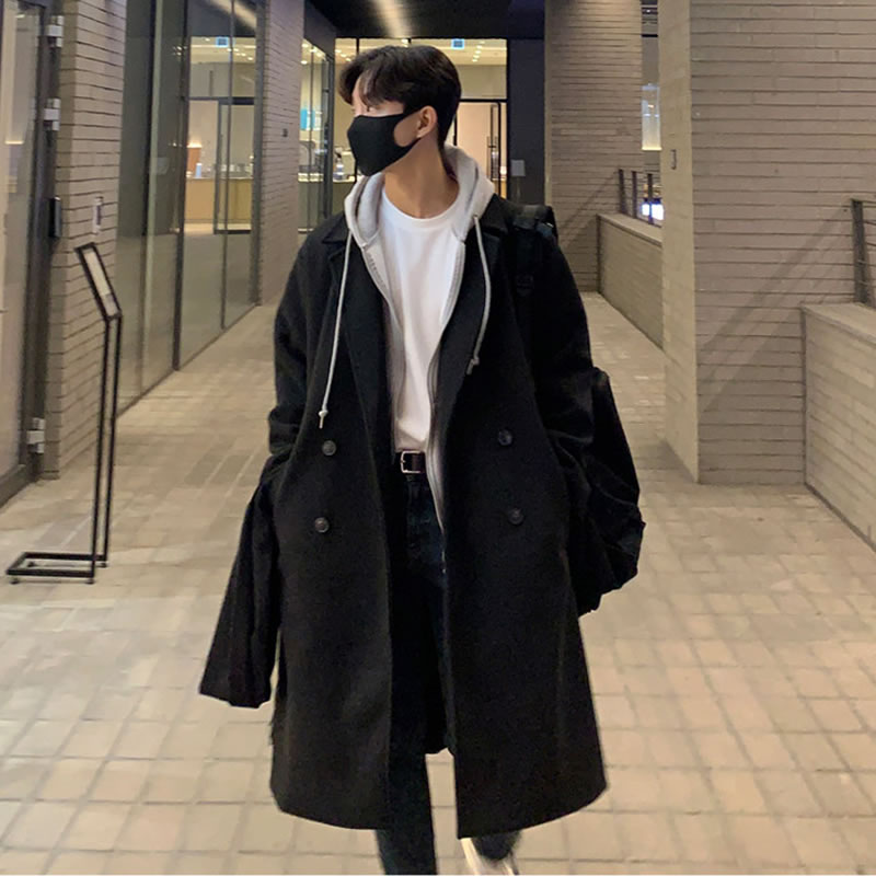 毛呢大衣男冬季加厚中长款宽松双排扣高级感韩版呢子风衣外套秋冬