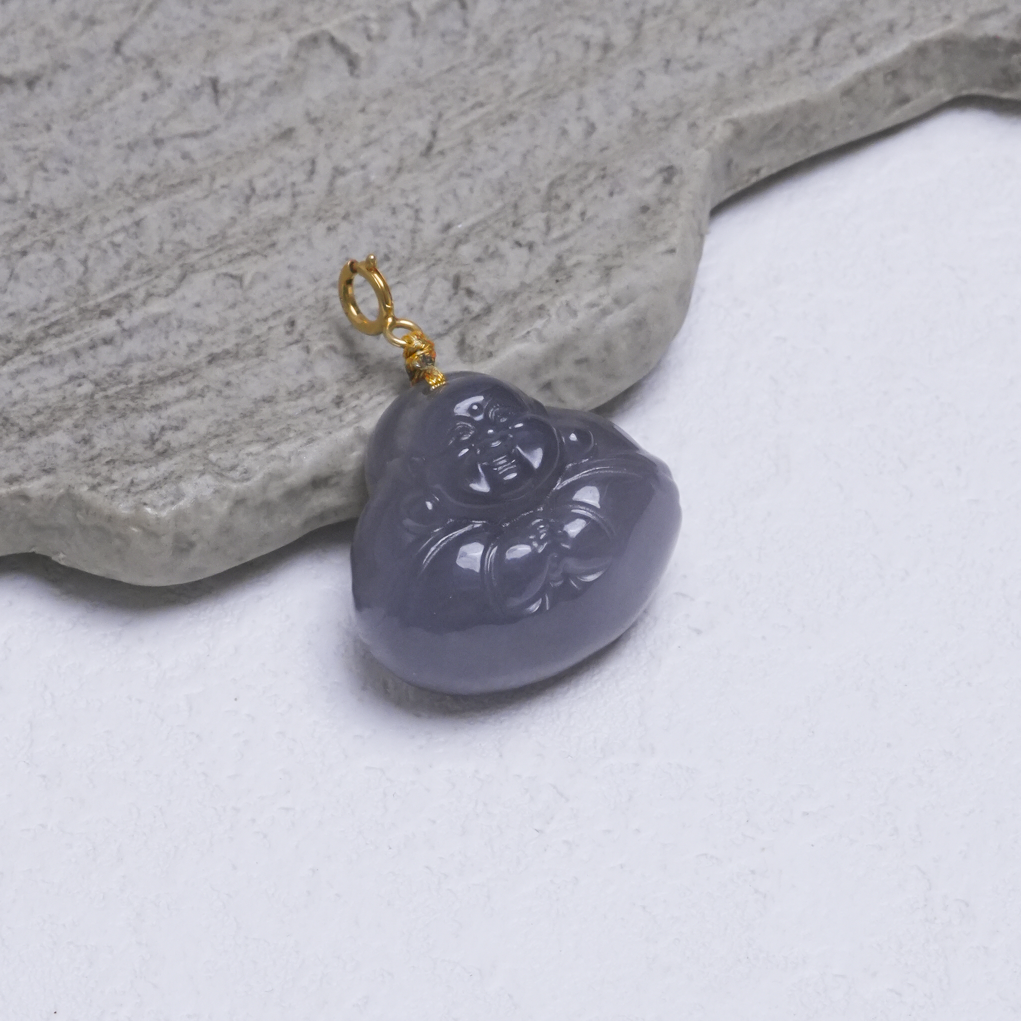 木润【帝王紫】高货冰底天然和田玉烟紫抱抱佛春节送礼