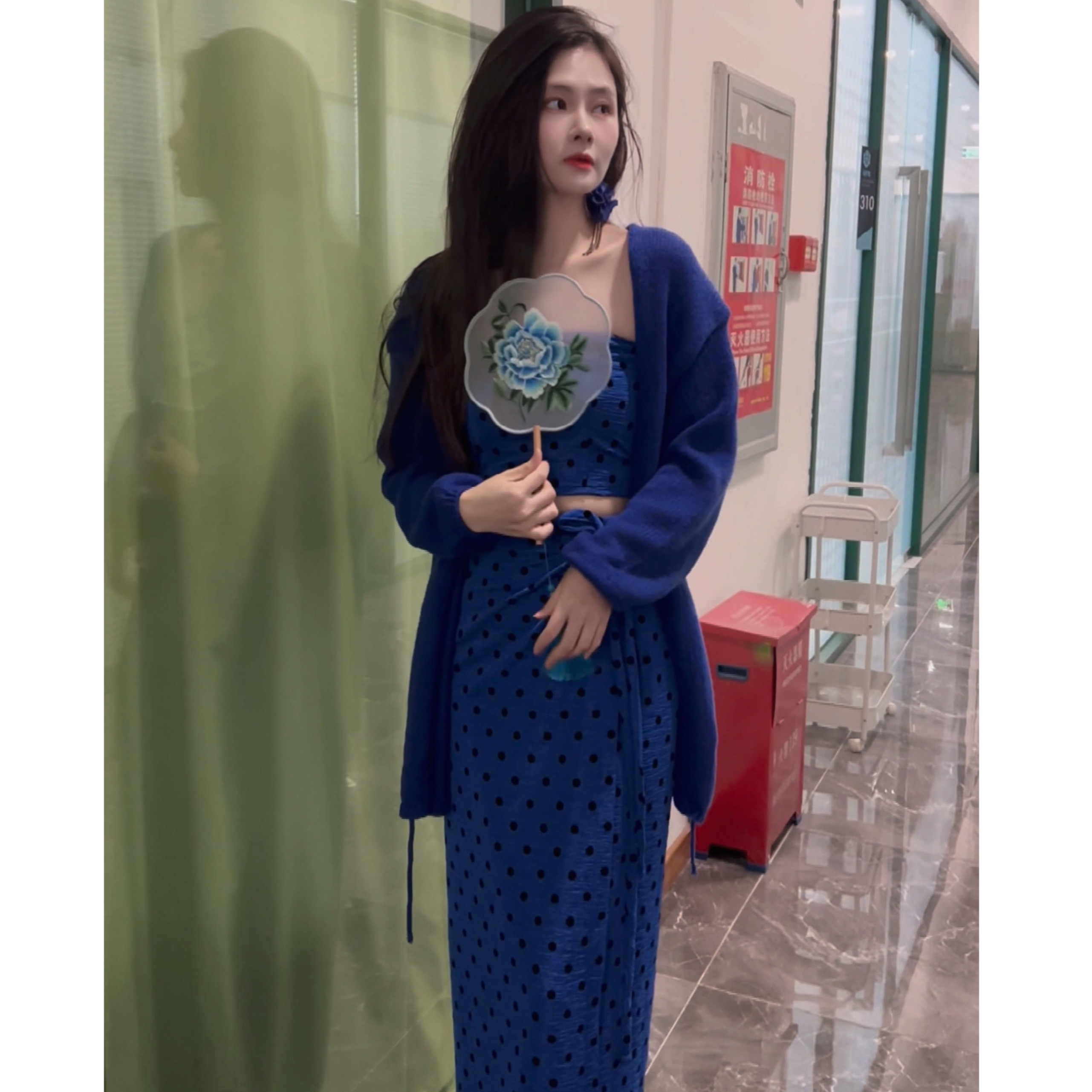 泽蓓花 秋冬复古长袖慵懒风宽松中长款兔绒毛衣披肩宽松开衫外套