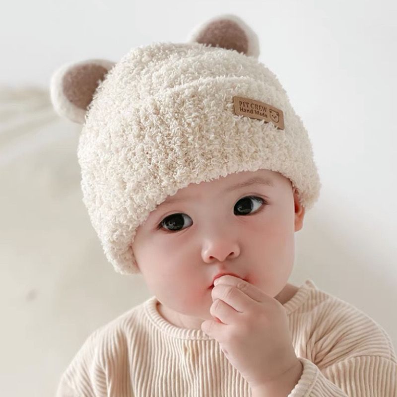 婴儿帽子冬季韩版男女童婴儿毛绒帽针织保暖护耳秋冬款儿