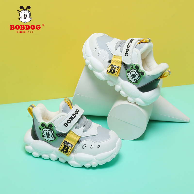 巴布豆男童运动鞋加绒二棉鞋秋冬季儿童宝宝鞋女孩软底机能学步鞋