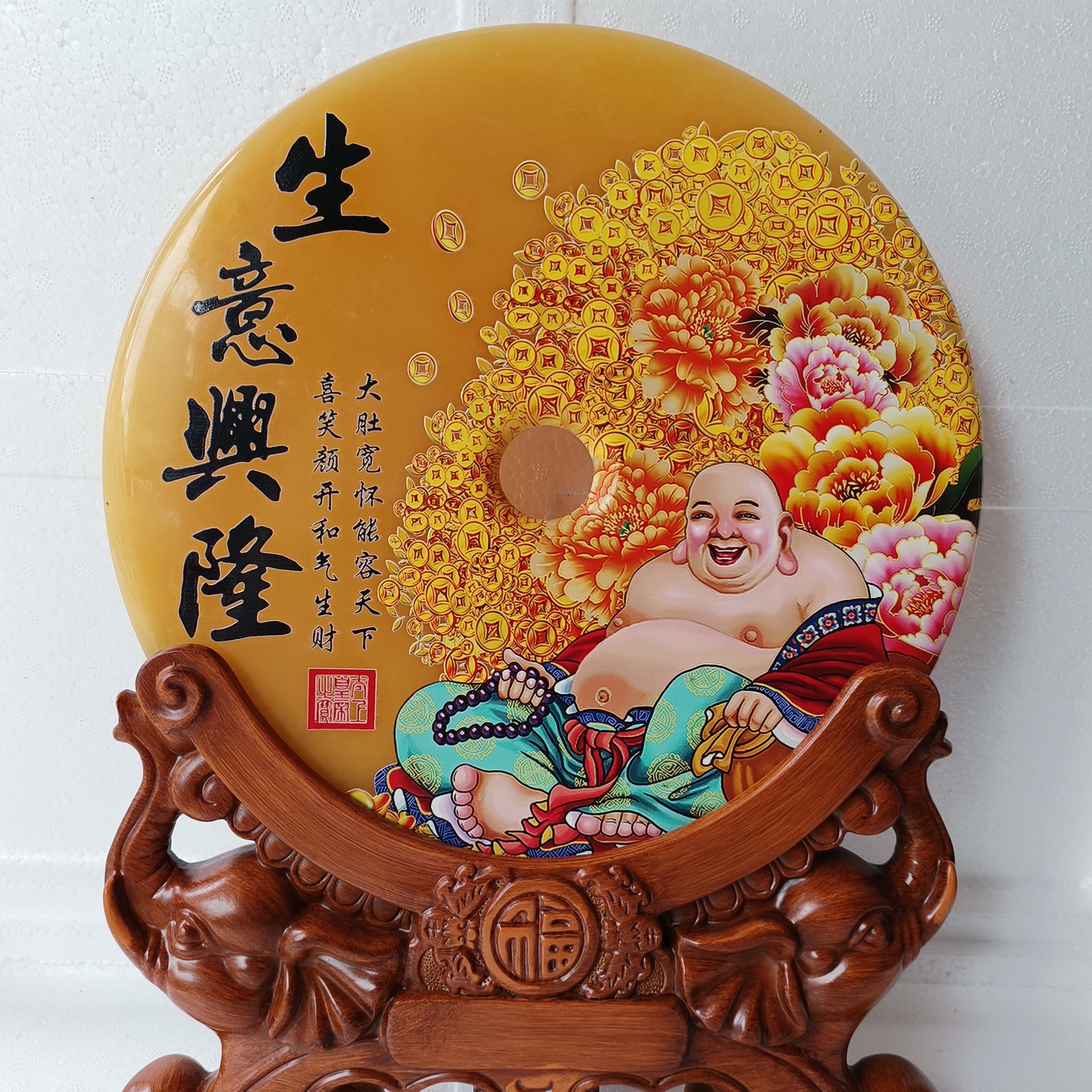 米黄玉平安扣摆件家居商务开业工艺礼品和氏璧摆件