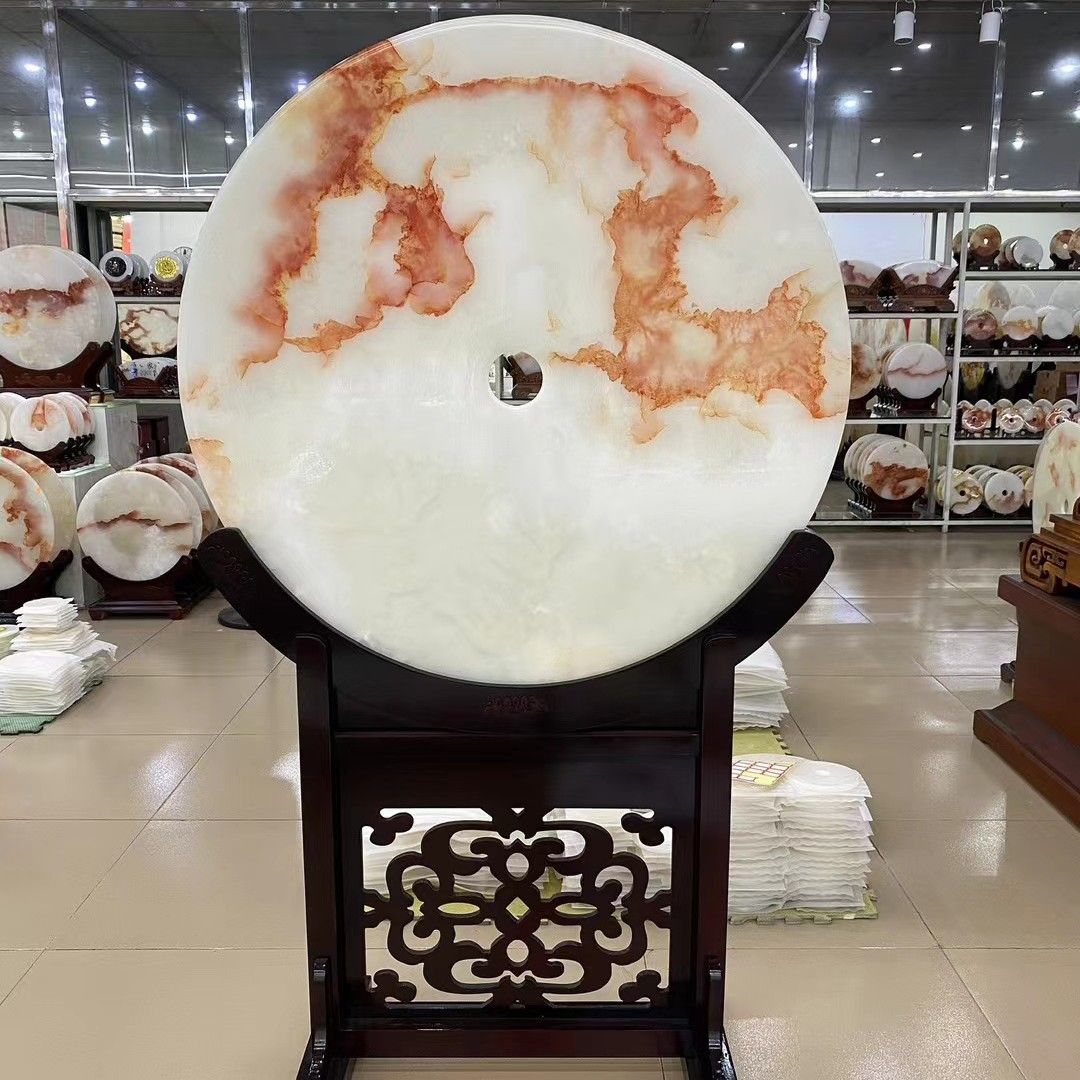 天然玉石红花平安扣摆件玄关电视柜酒柜乔迁新居礼品