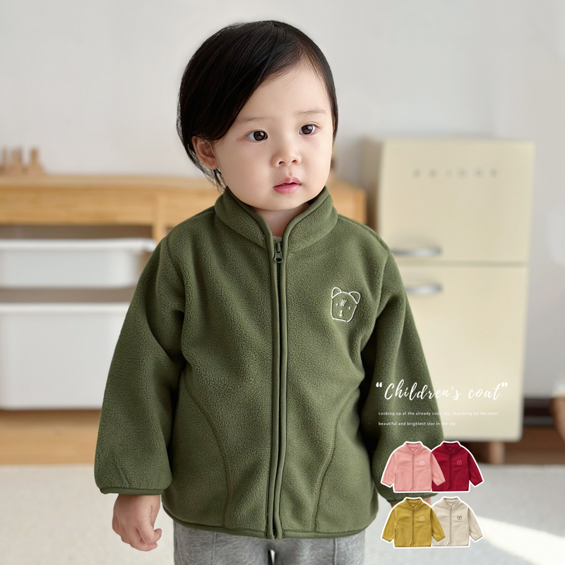 宝宝拉链春秋外套摇粒绒纯色百搭中性幼儿园小童拉链衫